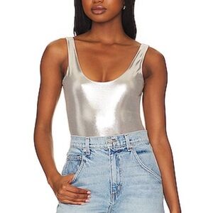 Superdown Metallic Silver High Cut Bodysuit